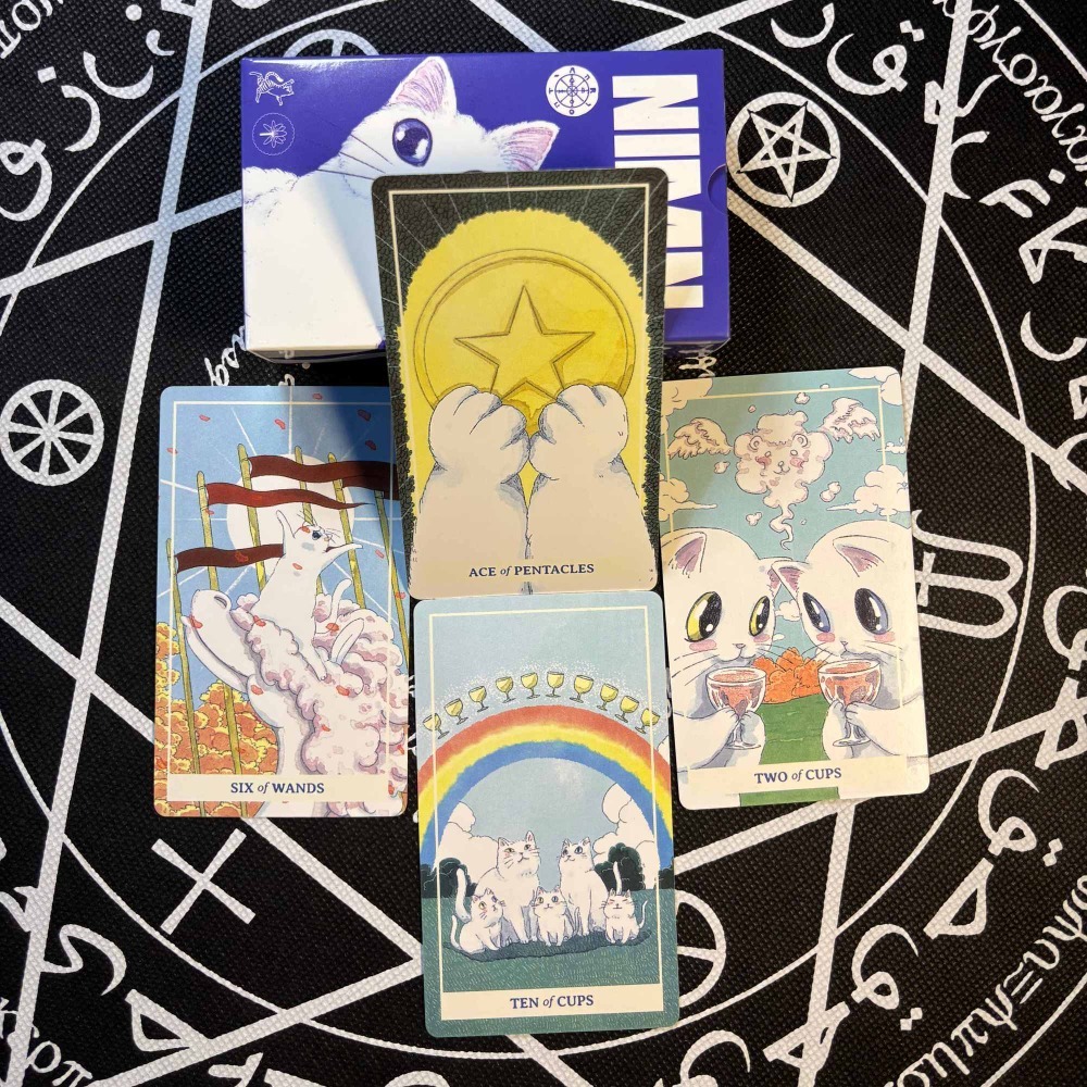 Tarot Deck With Guidebook - Tarocchi Kawaii Acquerello Gatto Fantasioso 10.3*6cm