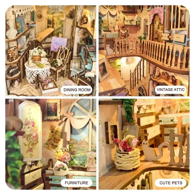 Diy Wooden Book Nook Kit Shelf Insert - Città delle fiabe Scaffale Casa della